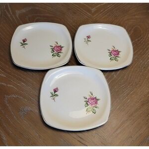 Vintage Paden City Pottery 1930's MODERN ROSES 7" Salad Plates A-52 - Set of 3